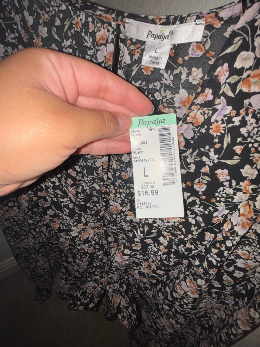 Papaya Black Floral shirt with Peach and White Blooms